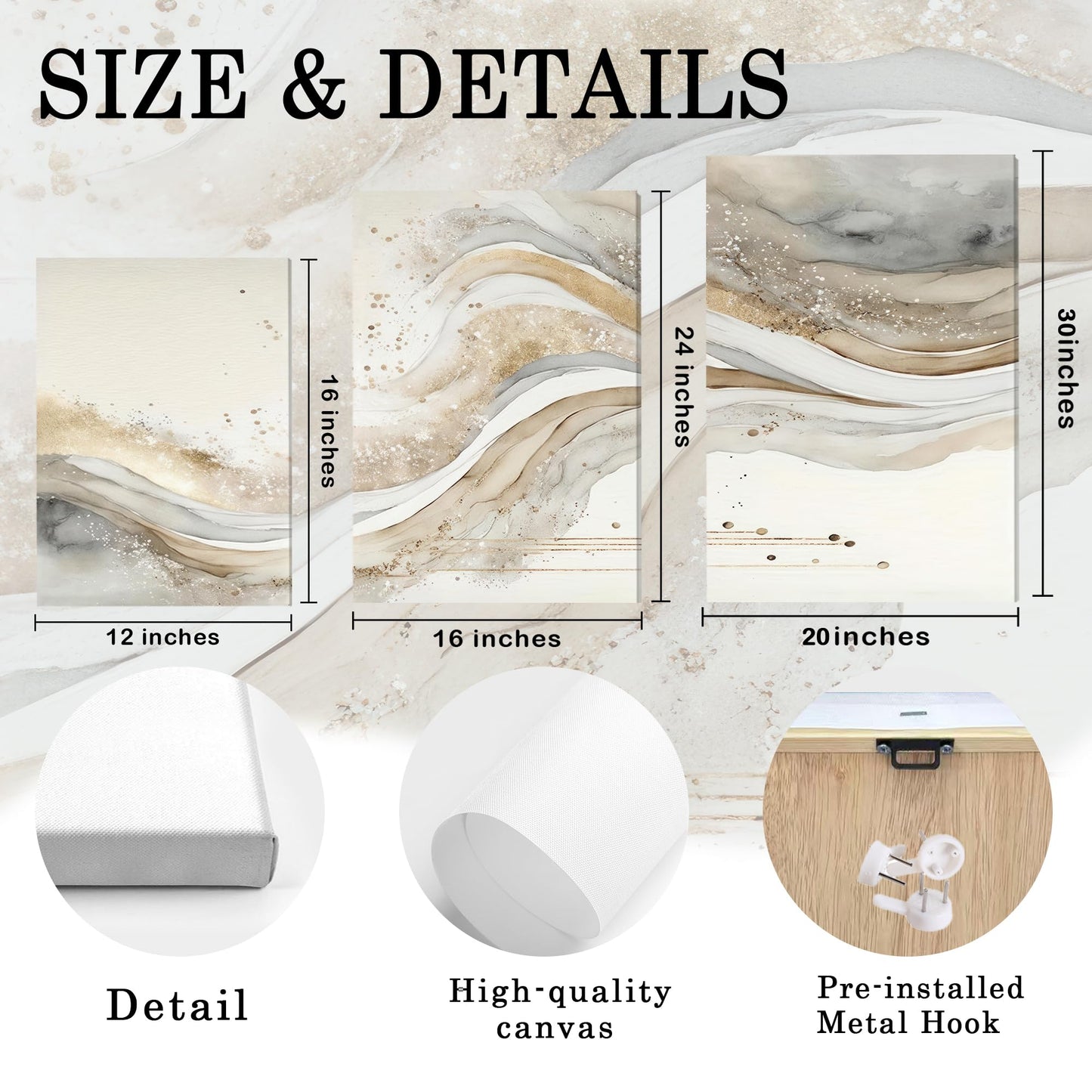 AVECCO 3 Pieces Gold Wave Abstract Wall Art, Modern Pictures Canvas Stylish Wall Decor,Minimalist Gold Art Prints for Bedroom Living Room Office Home Decoration Ready to Hang 20x30 Inch