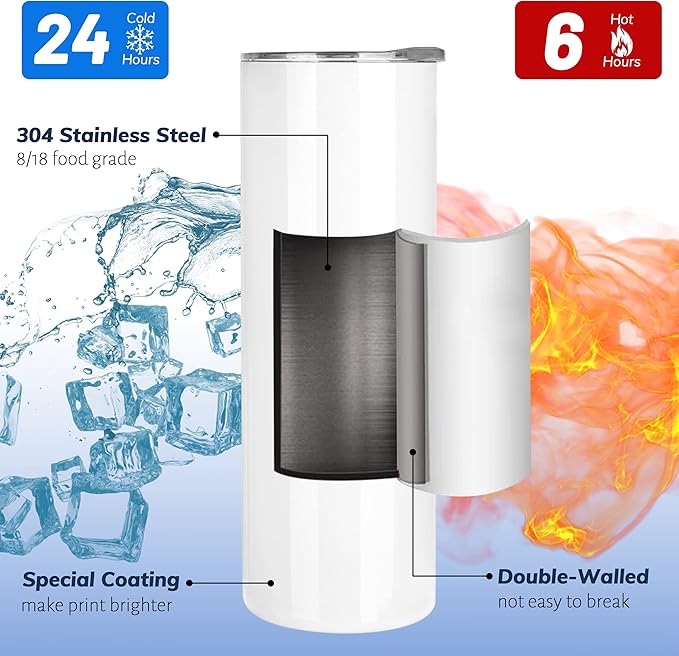 Joyclub 25 Pack 20 oz Sublimation Tumblers Bulk Sublimation Blanks for Heat Transfer Double Wall Insulated Straight SkinnyTumbler with Individually Gift Box and Shrink Wrap Film