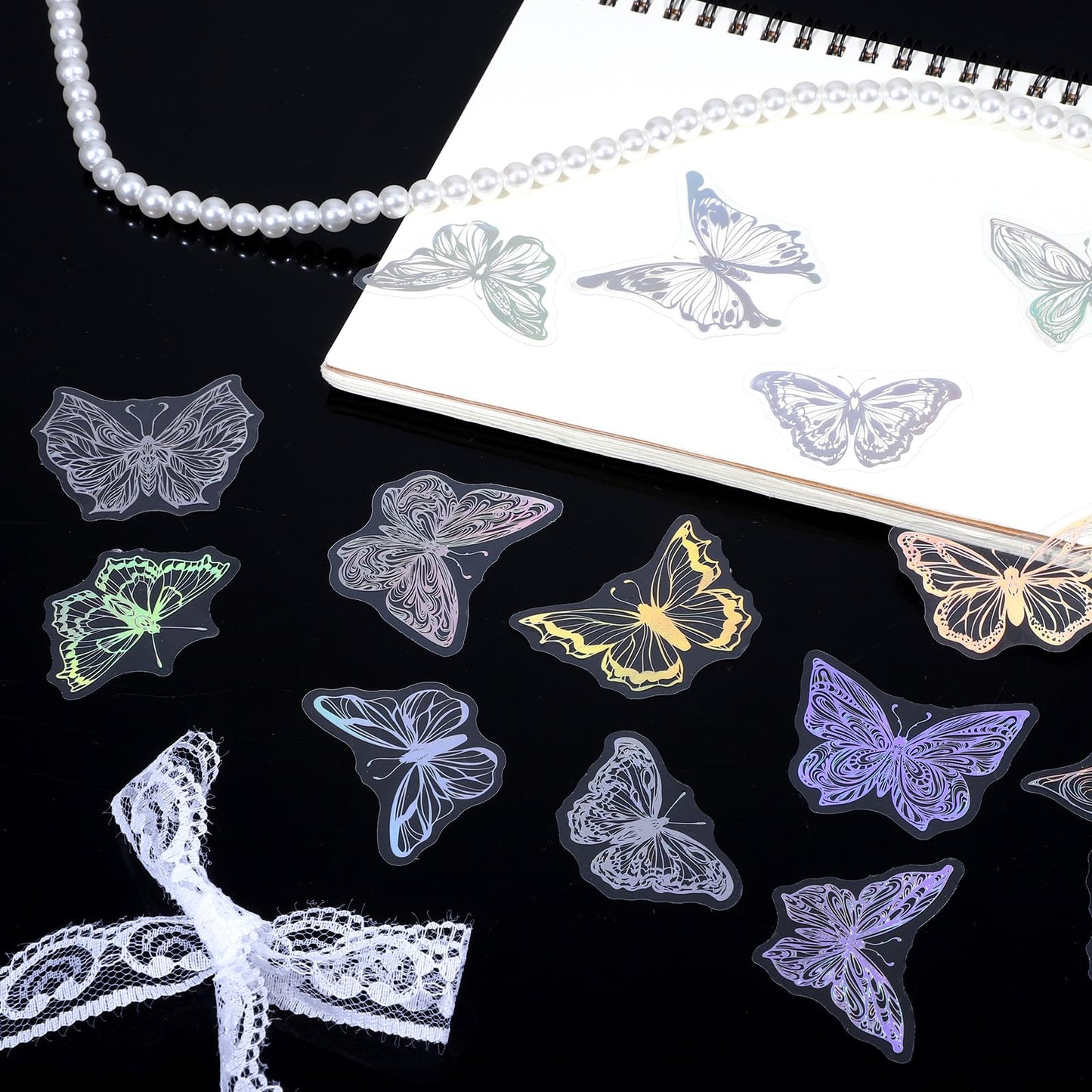 45PCS Butterfly Holographic Stickers Transparent Butterfly Stickers Glitter Butterflys Sticker Set Waterproof Decorative Pet Decals for Scrapbooking Journaling Planners DIY Crafts Laptop Water Bottle