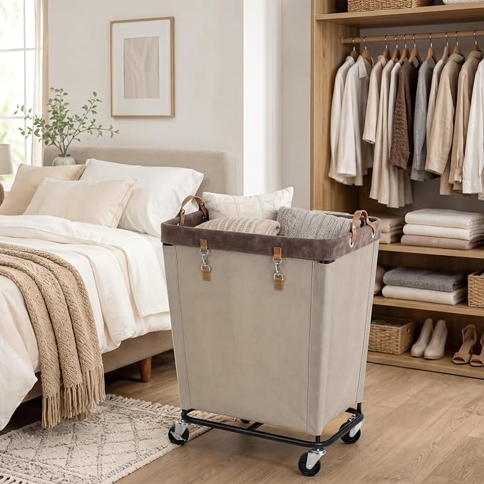 StorageWorks 210L Laundry Basket with Wheels, Extra Large Rolling Hampers for Clothing Organizer, Dirty Clothes Basket for Hotel, Home, Closet, Dorm, Light Khaki