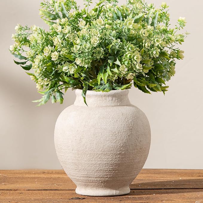 Ceramic Rustic Farmhouse Vase, Small Flower Vase Decorative Vase Short Pottery Vases for Home Decor Table Living Room Entryway Mantel Bookshelf Bedroom Bathroom Kitchen - 6" W
