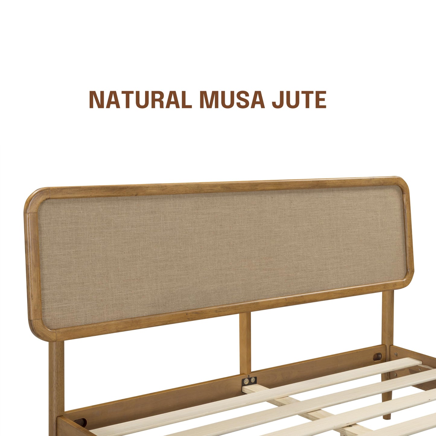 NTC Lupin Wooden Bed Frame with Headboard, Solid Oak and Rubber Wood Foundation with Silent Slats and Wood Central Supports, 1000 Lb Capacity, Queen - Teak Look