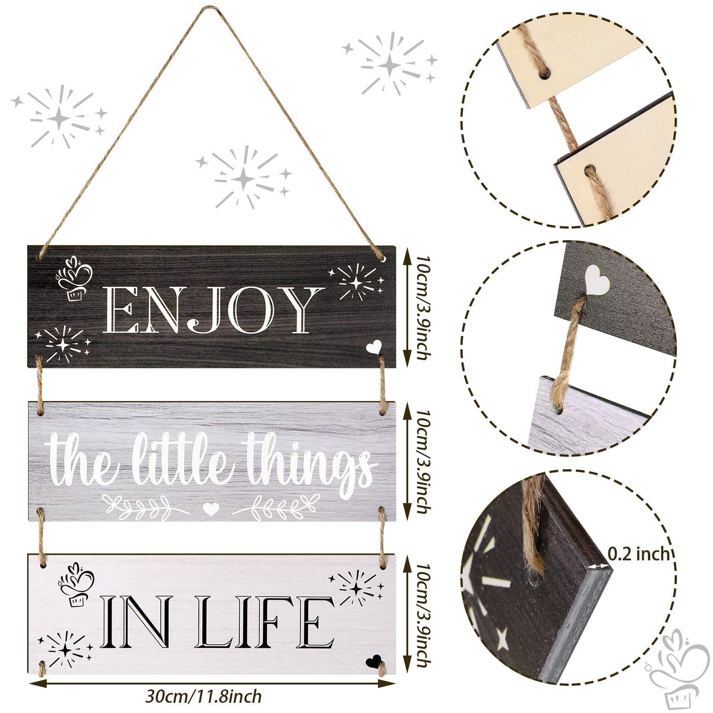 Jetec Enjoy The Little Things in Life Wall Decor,family Hanging Wood Sign Rustic Wooden Wall Decor Board Decorative Plank Hanging Sign for Living Room Bedroom Outdoor(Gray Series)