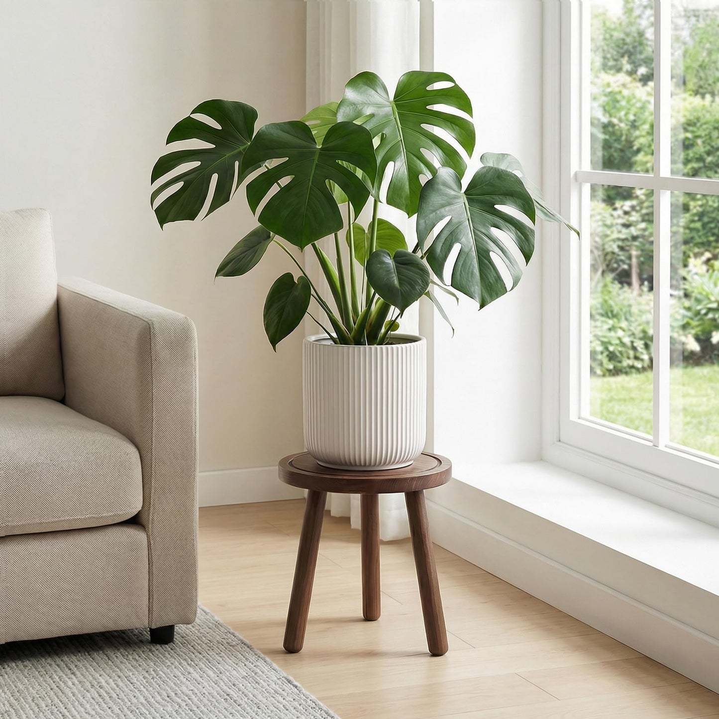 SEQUEDA Wood Plant Stands Indoor, Updated Single Plant Stand Modern Plant Table for Large Plants, Wooden Plant Stool, Tall Plant Holder Small Round Side for Living Room, Balcony, Office (Dark Brown)