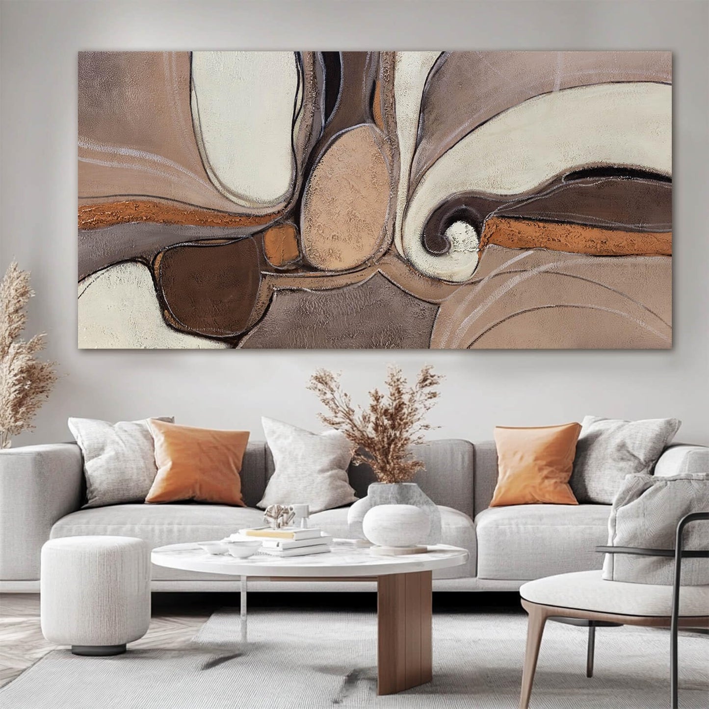 YETHEN WAL Large Neutral Abstract Wall Art Organic Swirl Home Decor Aesthetic Canvas Prints for Bedroom Entryway Living Room 29x58 Inch