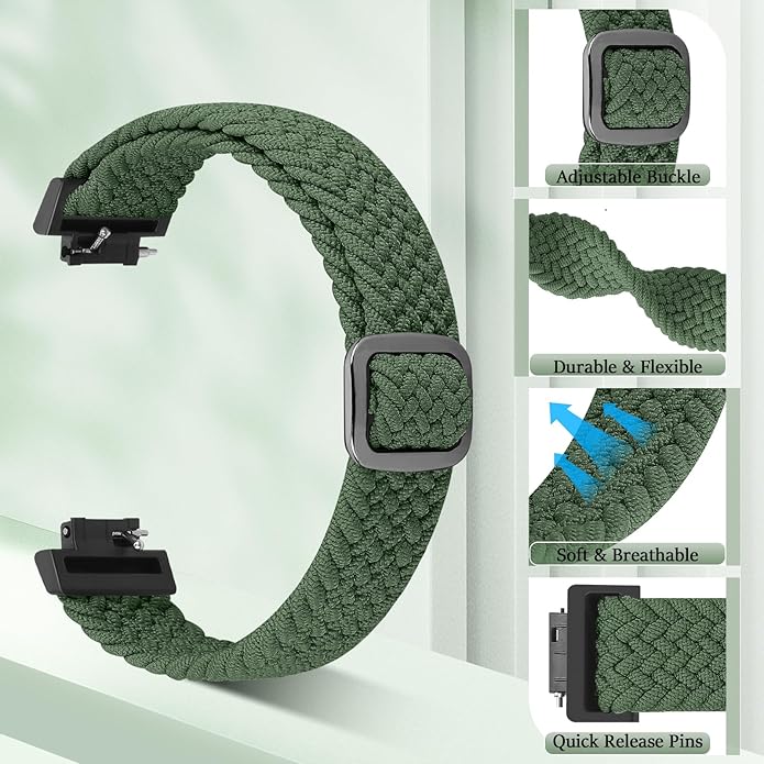 Elastic Braided Watch Band Compatible with Fitbit Inspire 3/Inspire 2/Inspire/Inspire HR/Fitbit ace 3/Ace 2, Adjustable Stretchy Strap Sport Nylon Loop Replacement Wristband for Fitbit Inspire