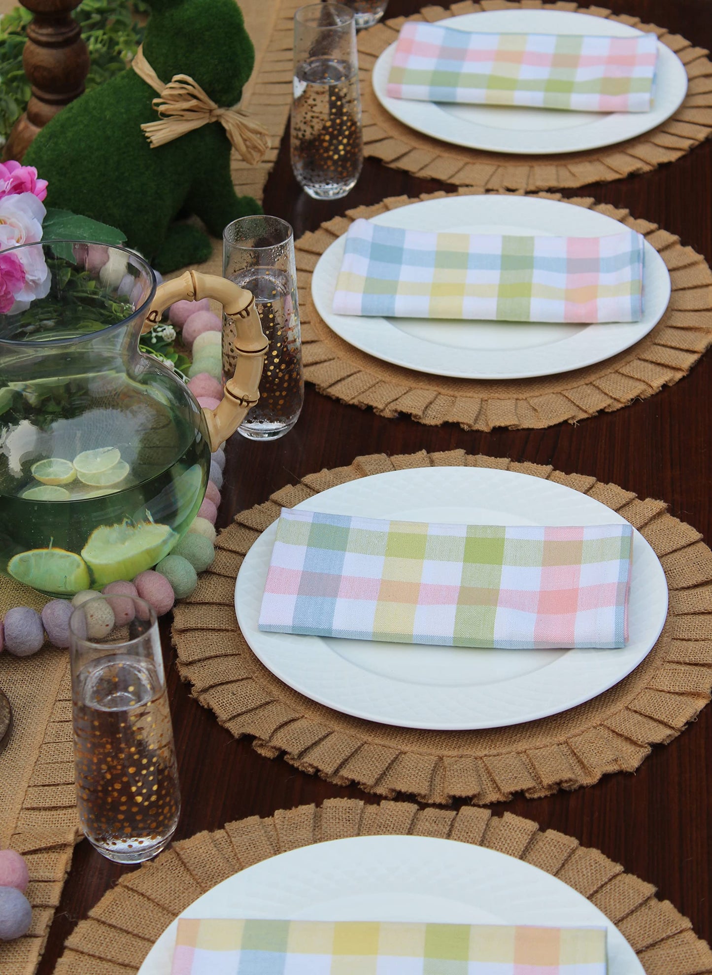 COTTON CRAFT Gingham Buffalo Plaid Check Napkins - Spring Easter Bunny Pastel Luncheon Dinner - Set of 8 - Pure Cotton - Reusable Washable - 17 x 17 inches - Yellow Multi Pastel