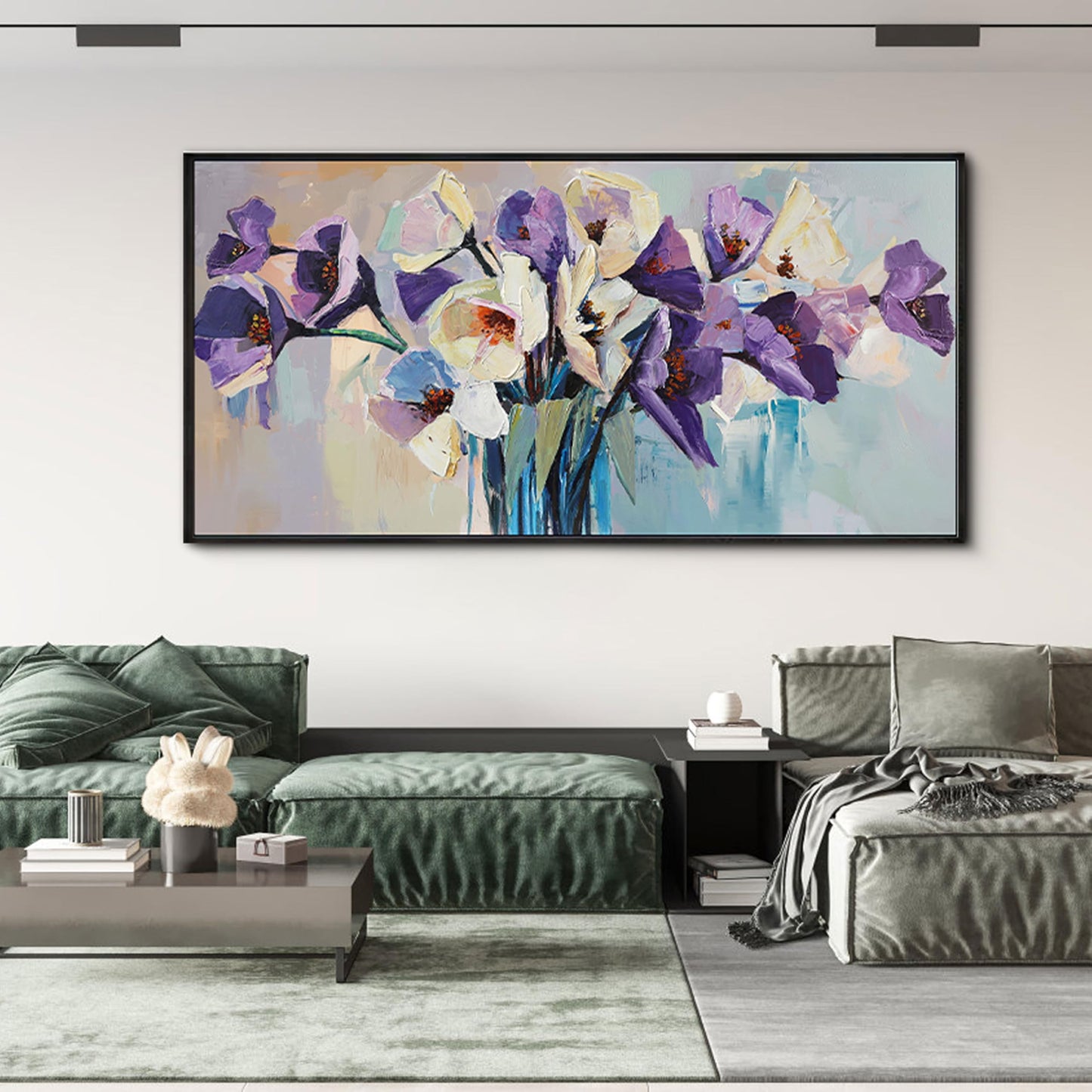 yiijeah Purple Flower Wall Decoration - 58x29 Inches Purple and White Bouquet Florid Picture Artwork Wall Decor for Bedroom Living Room Office Home Decoration