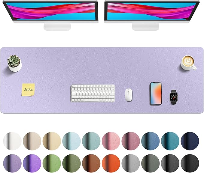 Aothia Faux Leather Desk Mat - Non-Slip PU Leather Desk Blotter, Waterproof Writing Surface, Large Desk Pad for Office & Home (Lavender, 55" x 17")