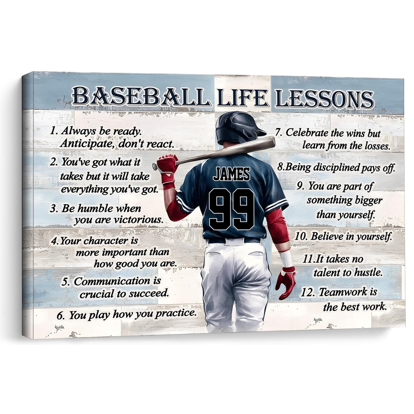 KiKiLuna Personalized Baseball Life Lessons Canvas, Custom Player Name Number Wall Art, Baseball Player Gift, Bedroom Canvas Decor, Baseball Memorabilia for Boys Teens