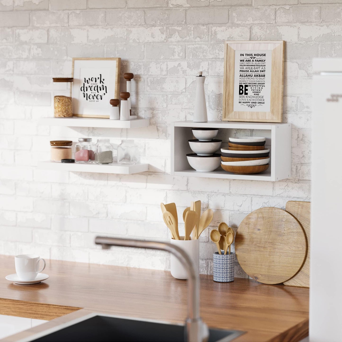 RICHER HOUSE White Floating Shelves Set of 3, Modern Bathroom Shelves Wall Mounted Shelves for Wall Decor, Over Toilet White Wall Shelves for Bathroom Bedroom, Living Room, Kitchen