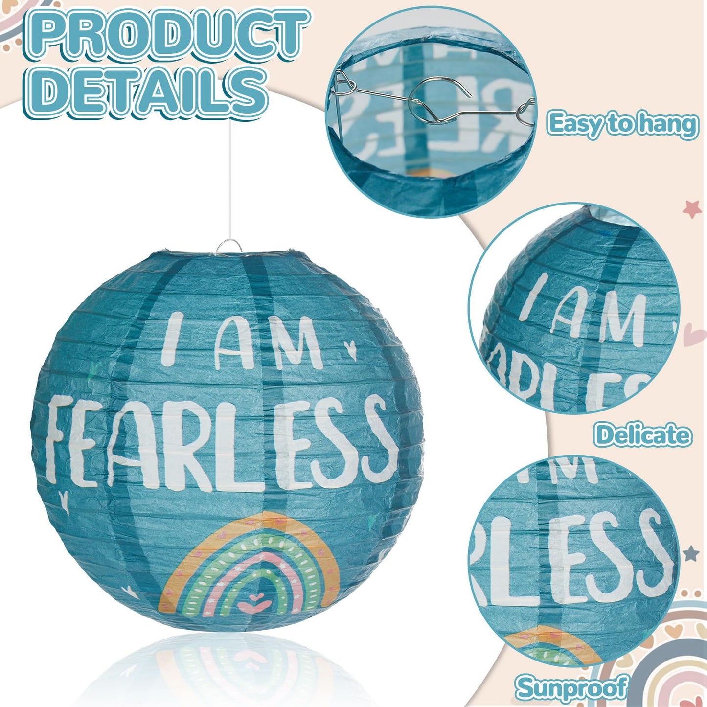 6PCS 8Inch Boho Hanging Paper Lanterns Classroom Decoration Retro Inspirational Paper Lanterns Boho Ceiling Hanging Decor for Wedding Birthday Baby Shower Girl Birthday Party School Classroom Decors
