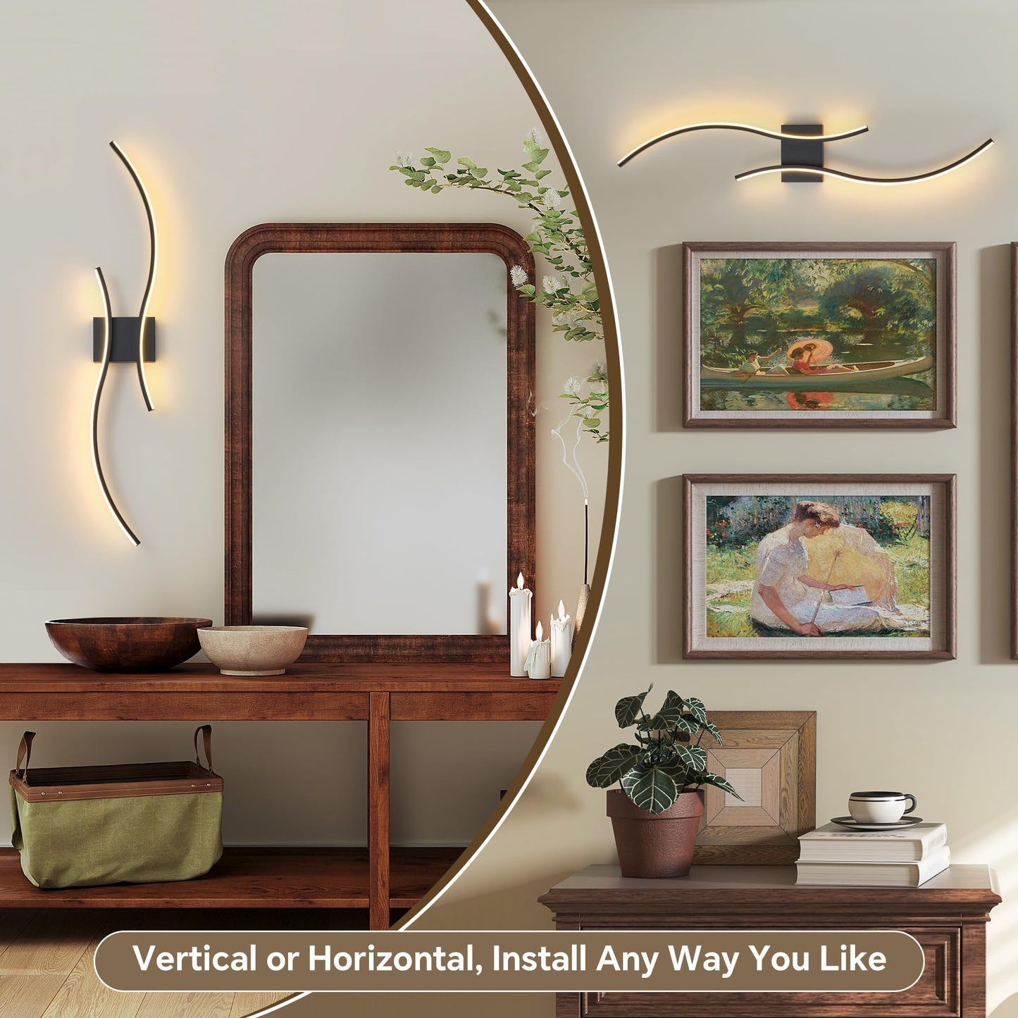GLOTHOR Battery Operated Wall Sconces Set of 2, Dimmable Modern LED Rechargeable Wall Light with Remote Control, Wall Decor for Living Room, Hallway, Quick Install, No Electrician Required