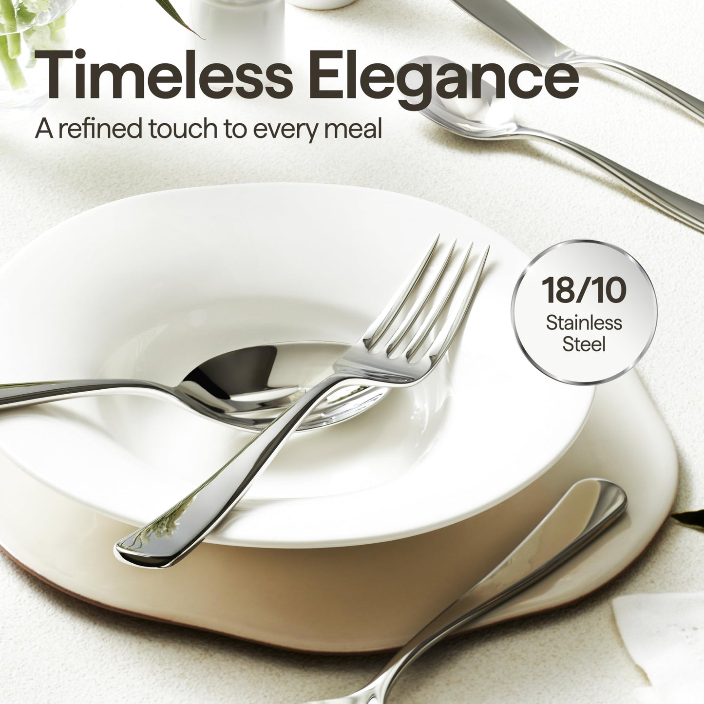 Luciella Tropea Polished Flatware Set for 8, 45-Piece Premium 18/10 Stainless Steel Silverware Set with Serving Utensils, Modern Mirror Finish, Rust Resistant, Dishwasher Safe, House Warming Gifts