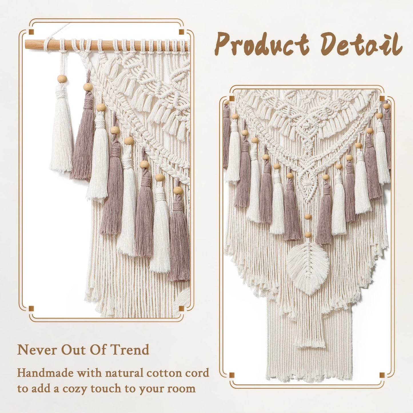 Dremisland Large Macrame Wall Hanging Woven Tapestry Beige Dusty Rose Handmade Tapestry Boho Chic Decor Large Wall Art for Home Apartment Living Room Bedroom Nursery Backdrop 37"x27.6" (Beige)