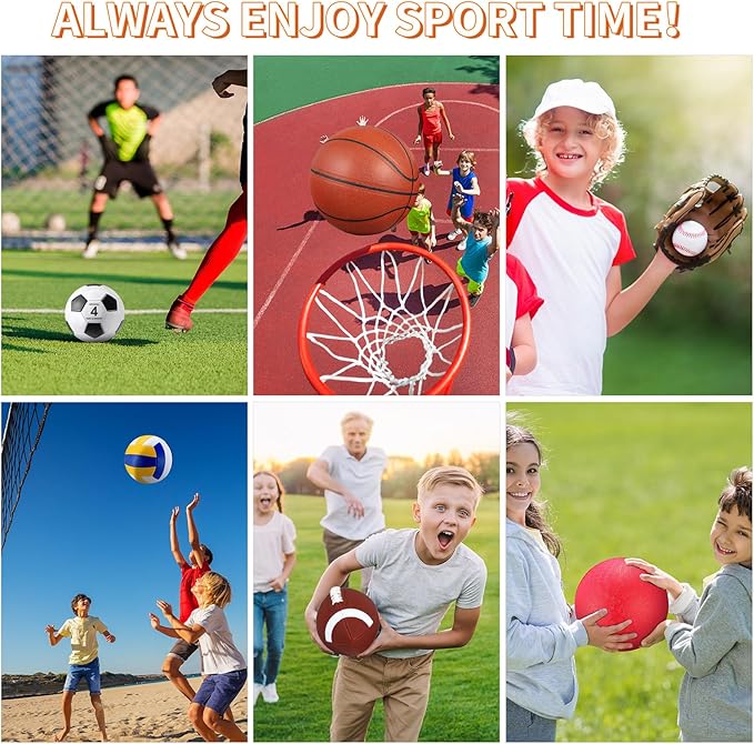 Leyndo 18 Pcs Sports Ball Set for Kids, Official Size Basketball Football Soccer Ball Playground Volleyball Baseball Outdoor Sport Equipment Bag and Pump Back to School Gift