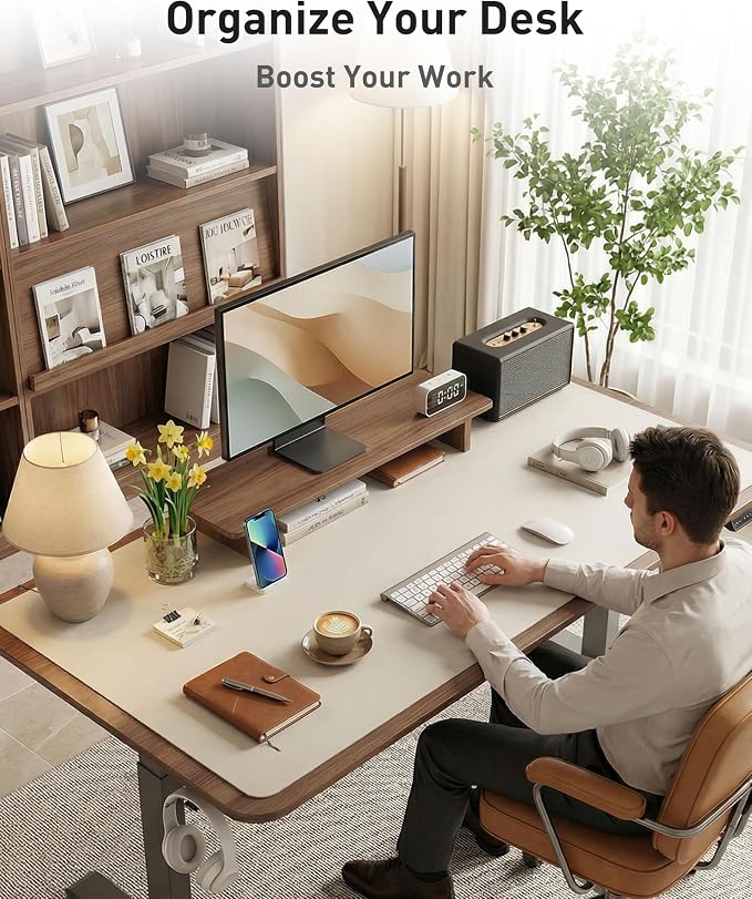 Aothia Faux Leather Desk Mat - Large Mouse Pad, Non-Slip PU Leather Blotter, Waterproof Writing Surface for Office and Home (Off-White, 42" x 17")