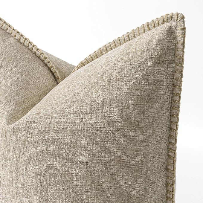 MIULEE Pack of 2 Couch Throw Pillow Covers 18x18 Inch Light Taupe Farmhouse Decorative Pillow Covers with Stitched Edge Soft Chenille Solid Dyed Spring Pillow Covers for Sofa Bed Living Room