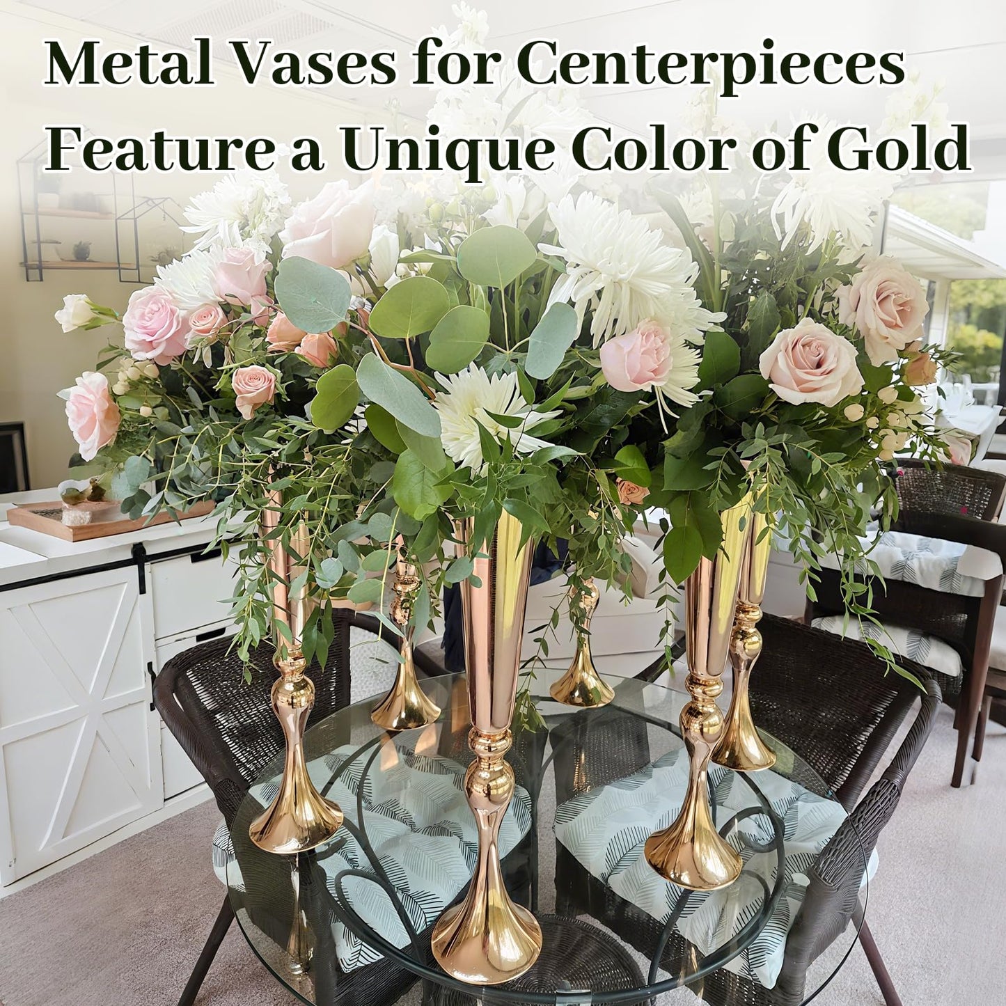 Gold Vase for Wedding Centerpiece, 2Pcs Metal Trumpet Vase 22" Tall Flower Stand for Wedding Table Centerpiece Decoration Floral Arrangement for Reception Bridal Party Decor
