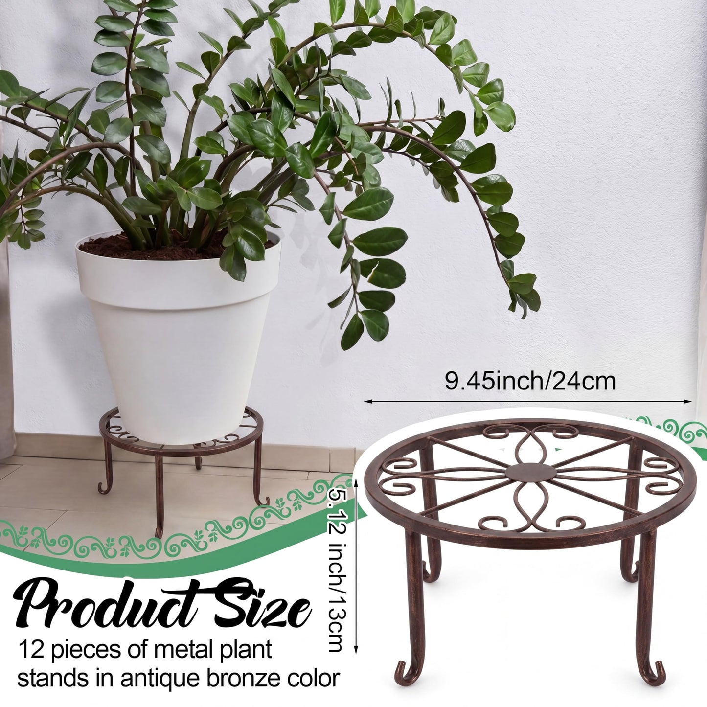 Maitys 12 Pack Metal Plant Stands Outdoor Indoor Heavy Duty Flower Potted Holder Anti-Rust Plant Pot Shelf Round Flower Display Rack for Porch Garden (Bronze)