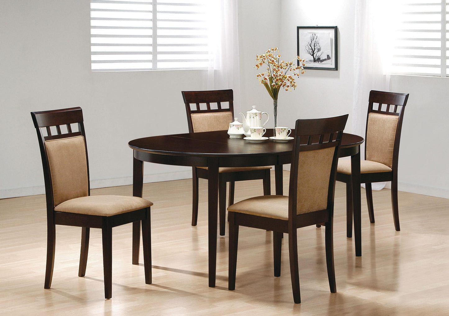Coaster Home Furnishings - Gabriel - 5-Piece - Extendable Dining Set with 18-Inch Extension Leaf, Solid Backrest Chairs - Dining Room, Kitchen - Cappuccino - 100770-S5A