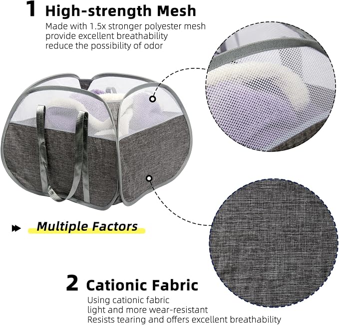 Collapsible Laundry Basket, 90L Foldable Pop-up Laundry Hamper with Reinforced Handles, Tear Proof Mesh Dirty Clothes Hamper for Laundry (Gray)