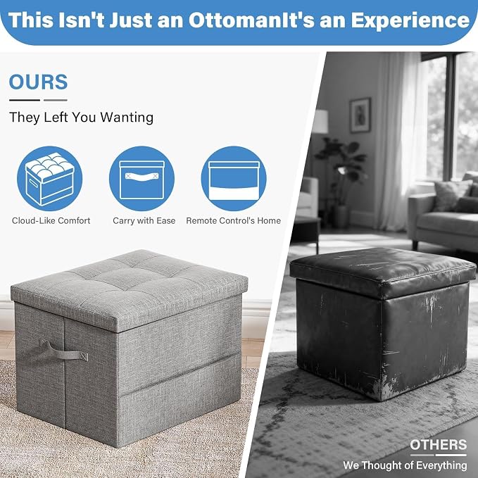 Dayacoco Storage Ottoman Foot Rest Stool, Foldable Foot Rest Stool with Thicker Foam Padded Seat, 43L Small Ottoman with Storage, Holds Up to 350lbs, 17x13x13in,Drak Gray