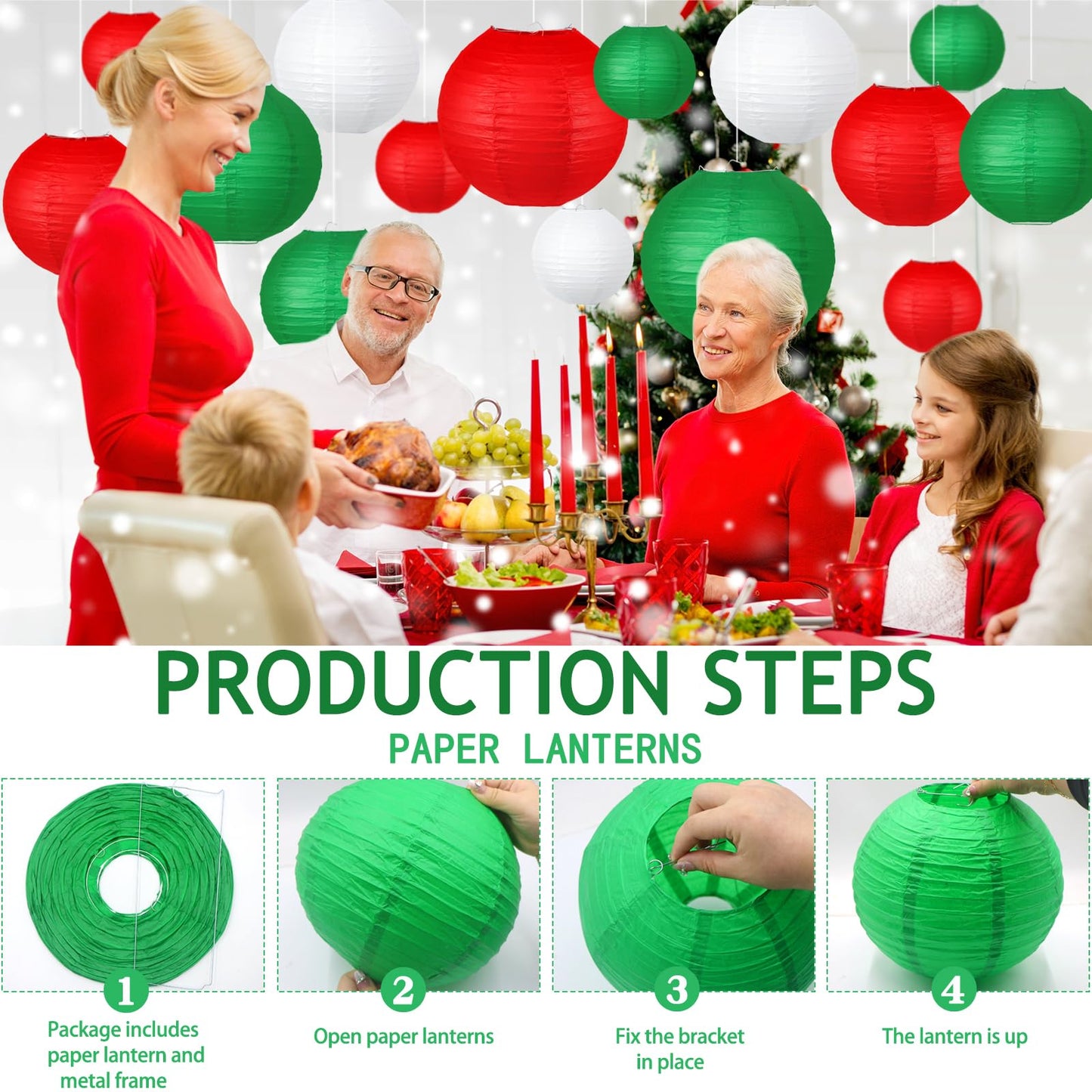 KAXIXI Christmas Party Decorations, Red White Green Hanging Paper for Xmas Party New Year's Eve Christmas Theme Birthday Italian Party Decor Yard Garden，15pcs