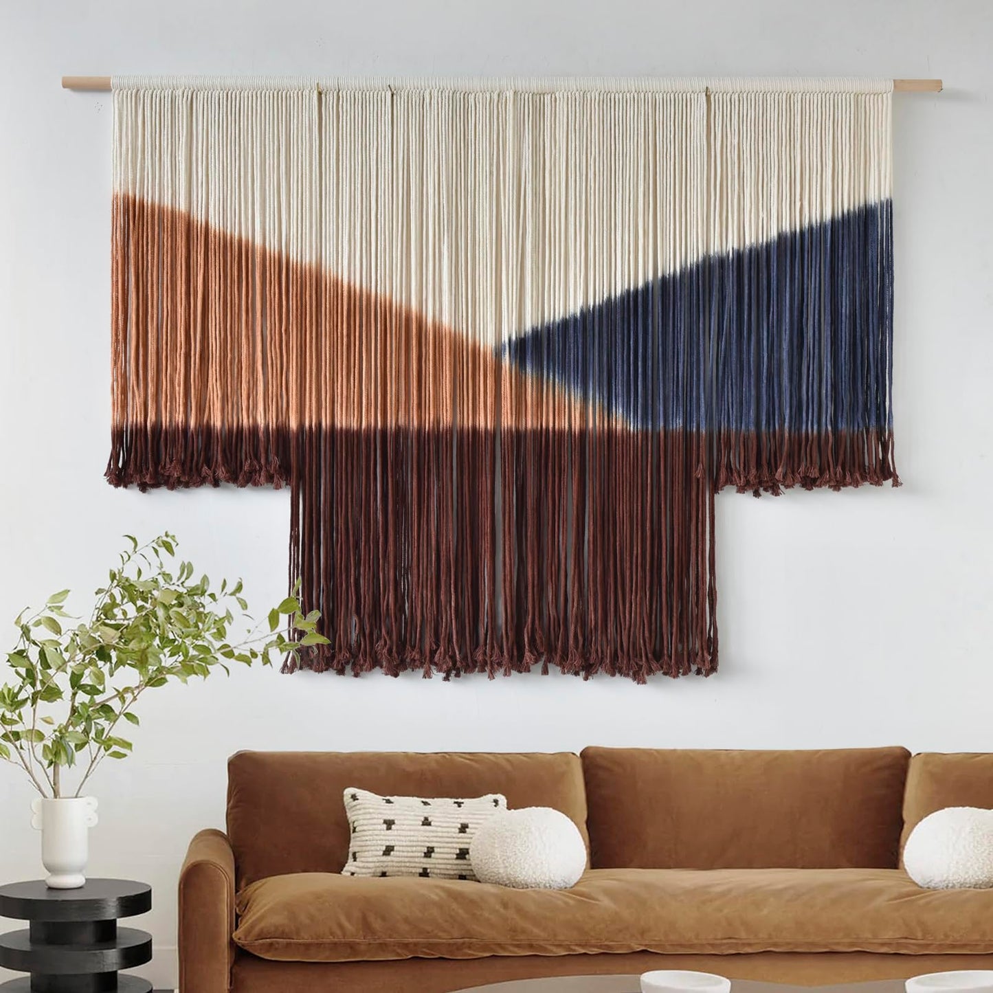 Jakalin Macrame Wall Hanging Geometric Boho Tapestry Dip Dyed With Modern Shapes, 57" W x 39" L Macrame Wall Art for Living Room or Bedroom Decor