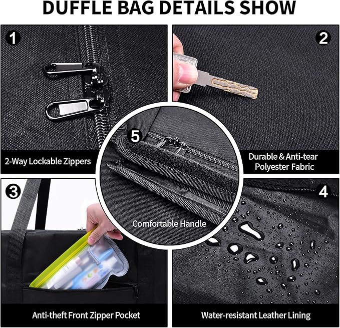 Urbanstand 46 Inch Travel Duffle Bag Extra Large Sport Equipment Duffel Bags with 2-way Lockable Zippers (Black 46inch 2Pack)