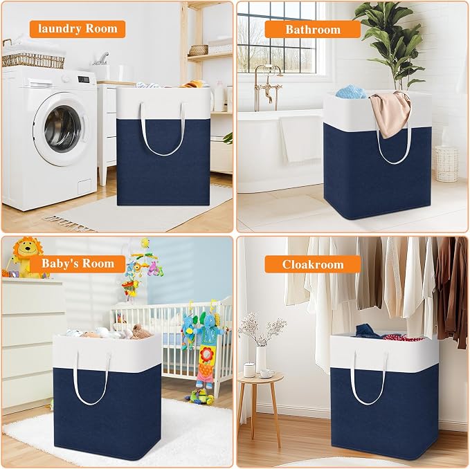 TasticTotes laundry basket 3-Pack, laundry hamper, Hamper with handles, collapsible laundry baskets, Waterproof dirty clothes hamper, Towel Storage for Home or Dorm, 125L-Blue