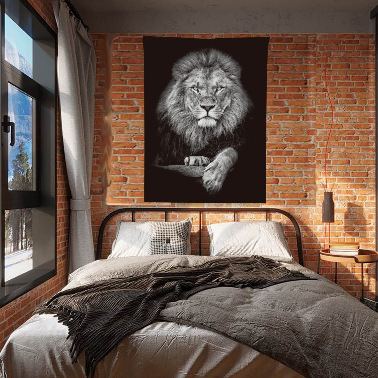 Jaccaws Black and White Lion Wall Hanging, 59''x 79'' for Bedroom, Living Room, Office