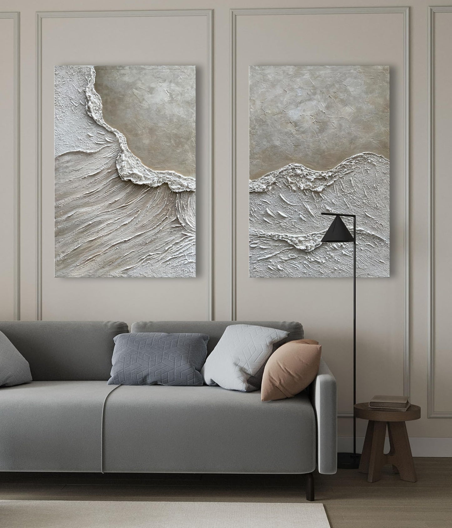 NANKAI Art Hand Painted Wave Landscape Oil Painting Contemporary Abstract Wall Art Deco 36x24 inches x2
