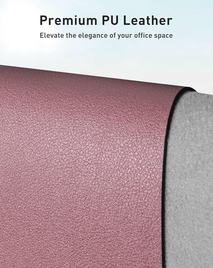 Aothia Faux Leather Desk Mat - Large Mouse Pad, Non-Slip PU Leather Blotter, Waterproof Writing Surface for Office and Home (Dark Pink, 40" x 24")