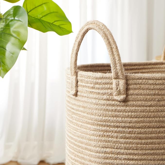 80L Extra Large Jute Laundry Hamper Tall Woven Laudnry Basket Wicker Rope Clothes Hamper Boho Blanket Basket in Living Room Bedroom 16"D x 22"H
