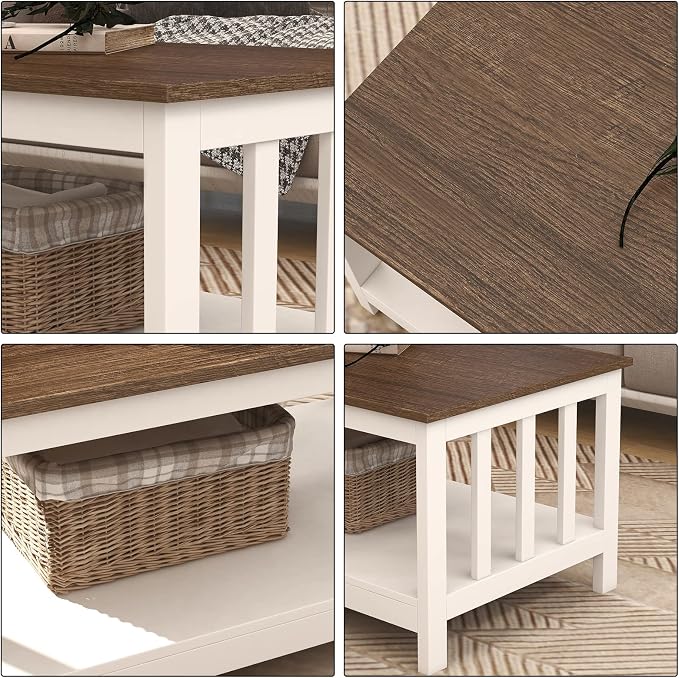 ChooChoo Farmhouse Coffee Table, White Living Room Table with Shelf, 40 Inch