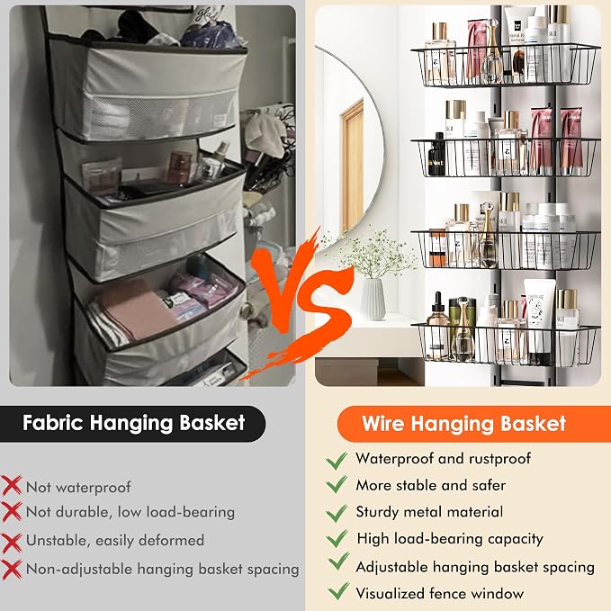LUXEAR Over the Door Pantry Organizer, 6-Tier Adjustable Over the Door Hanging Spice Rack, No-Assembly Foldable Metal Over the Door Organizer for Kitchen, Home, Laundry Room, Bathroom