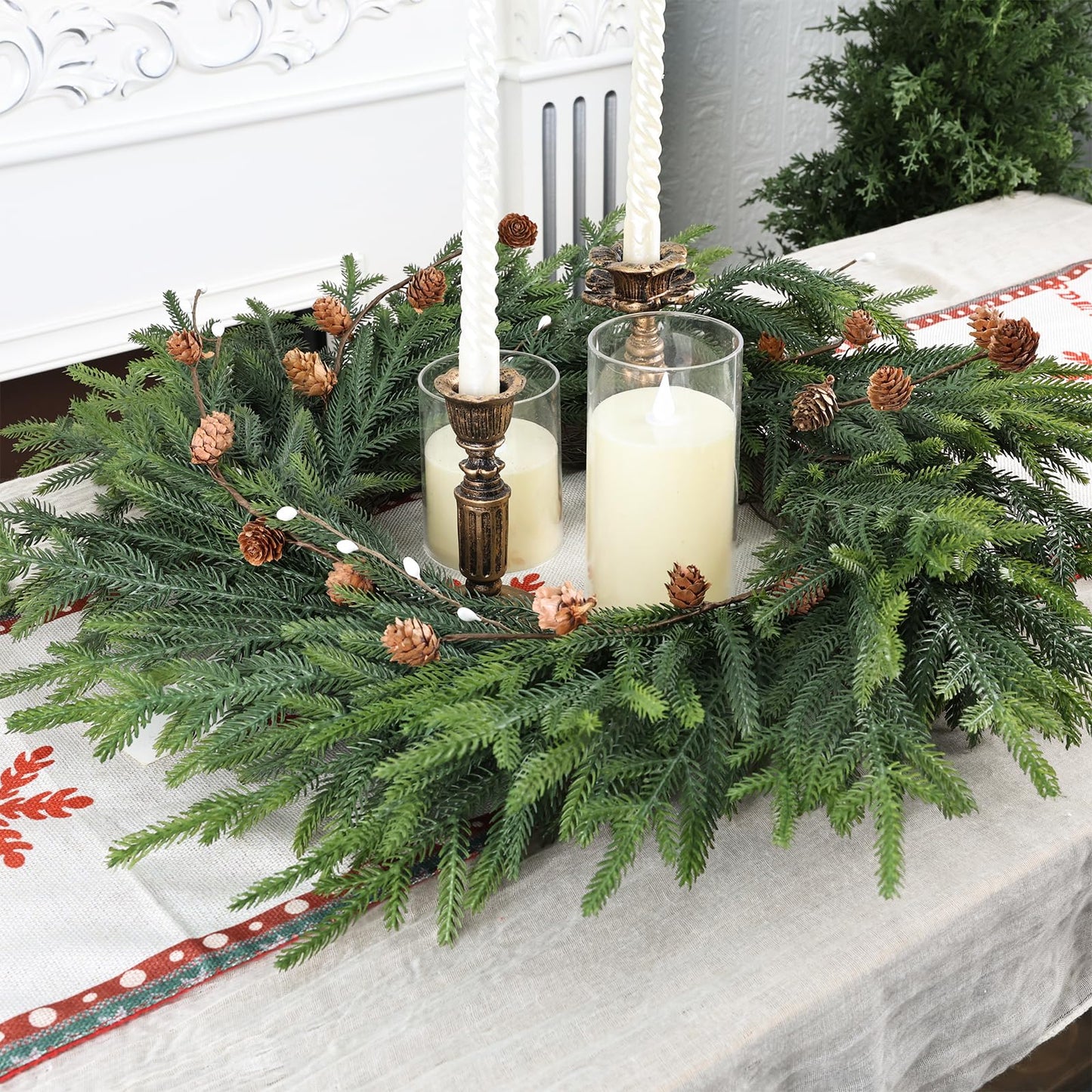 Artgar 26 Inch Pine Wreath - Christmas Wreaths for Front Door - Real Touch Pine Wreath with Pinecones Berries - Large Artificial Green Wreaths for Home Wall Window Porch Farmhouse Outdoor Xmas Decor