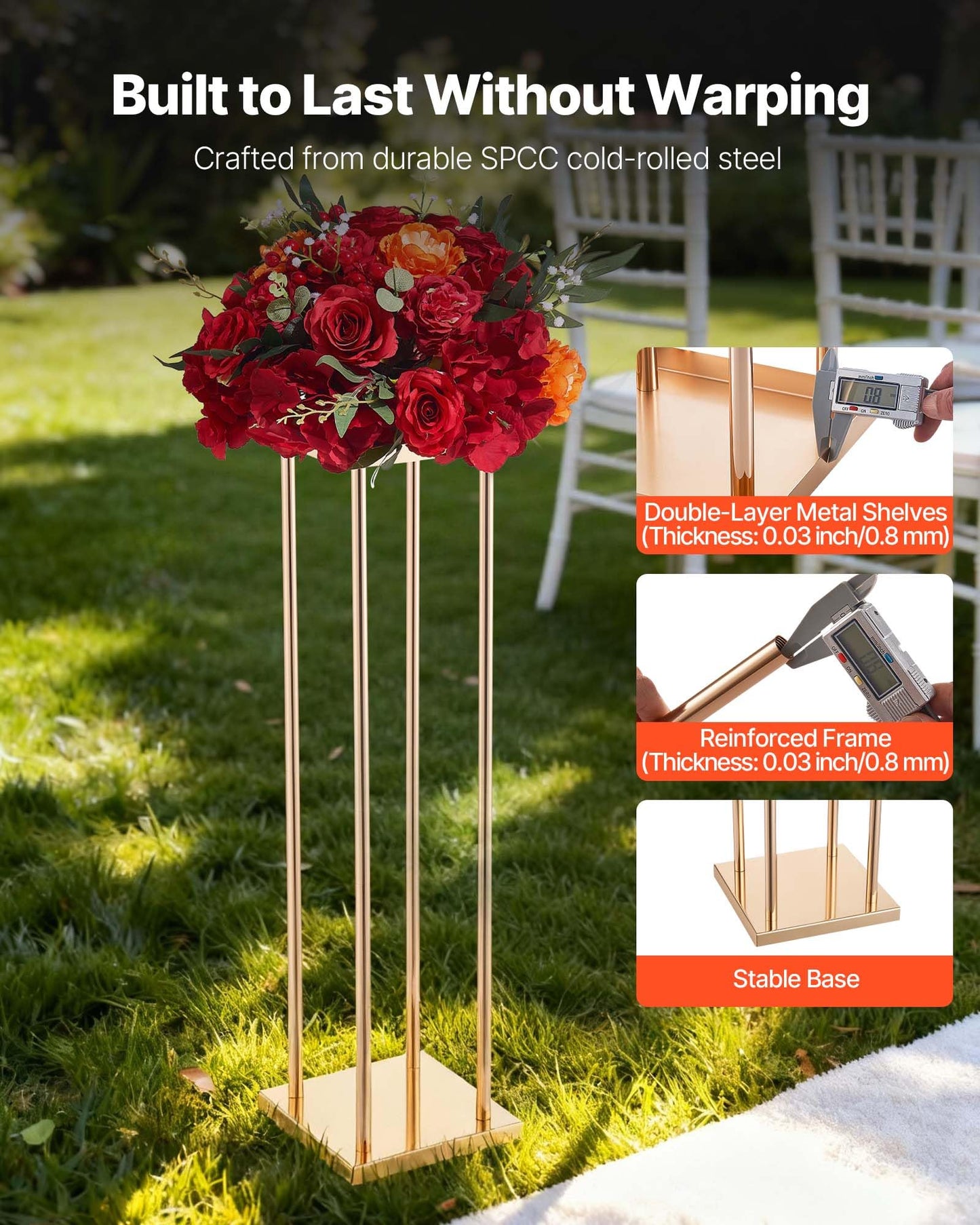 VEVOR Wedding Flower Stand, 10PCS 31.5-inch Column Flower Stand, Floral Stands with Metal Laminate,Cylindrical Cubic Floral Display Rack for Wedding, Party, Birthday, Home,French Gold Stands