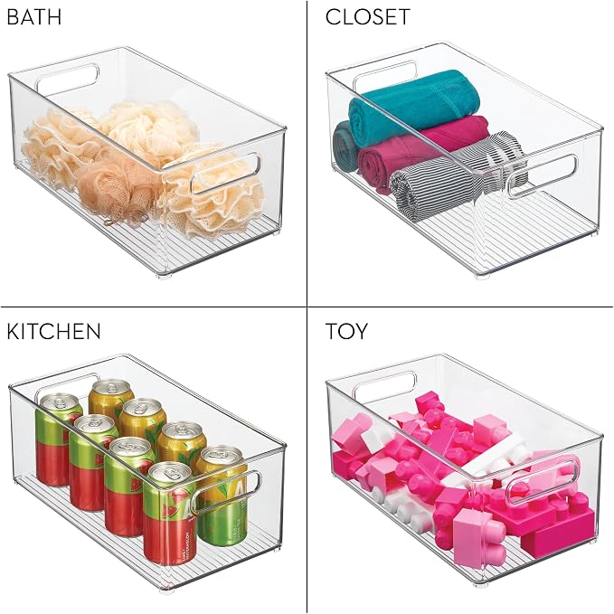 iDesign Stackable Fridge Bin - Kitchen Storage Bin for Pantry, Cabinets, or Fridge, Set of 4, Clear