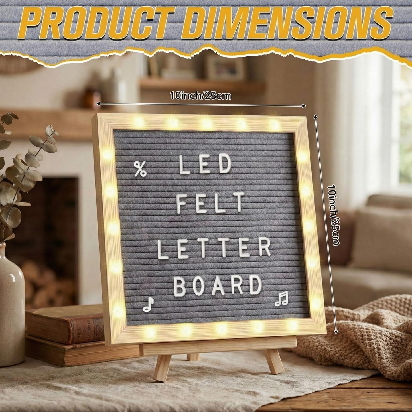 wearage 10x 10 Inch Changeable Felt Letter Board with LED Lights, Message Custom Felt Letter Board with Wooden Stand and 340 Letters for Pregnancy Announcement Classroom Decor Poster (Grey）