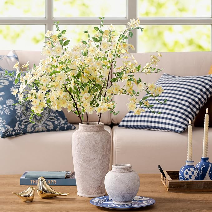 Ceramic Flower Vase, Large Rustic Vase Farmhouse Decorative Tall Vase Floral Pottery Vases for Home Decor Table Living Room Entryway Mantel Bedroom Bathroom Kitchen - 12" D