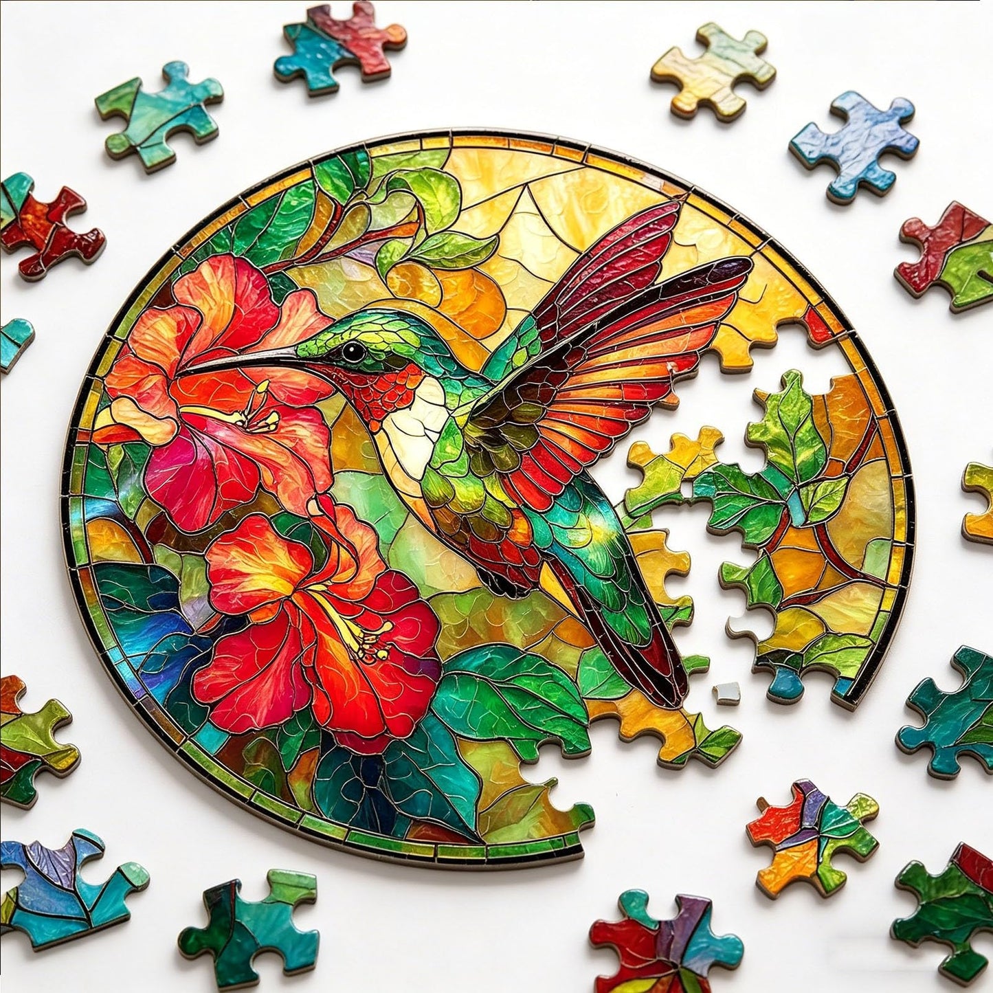 Premium Stained Glass Style Puzzle Suncatcher, Acrylic Puzzle for Adult Window Hanging, DIY Crystal Jigsaw Art, National Puzzle Day Decorations, Creative Home Decor Ornament with Whimsical Pieces