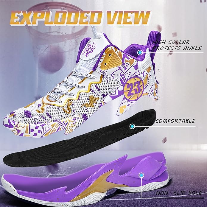 Men's Basketball Shoes Breathable Anti Slip Fashionable Graffiti Training Shoes Outdoor Shoes