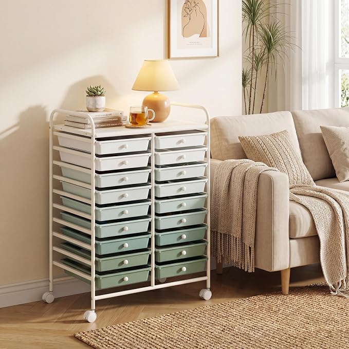 COSTWAY 20-Drawer Rolling Storage Cart, Utility Storage Organizer Cart for Tools, Scrapbook, Paper, Craft, Multipurpose Storage Trolley on Wheels for Home Office School