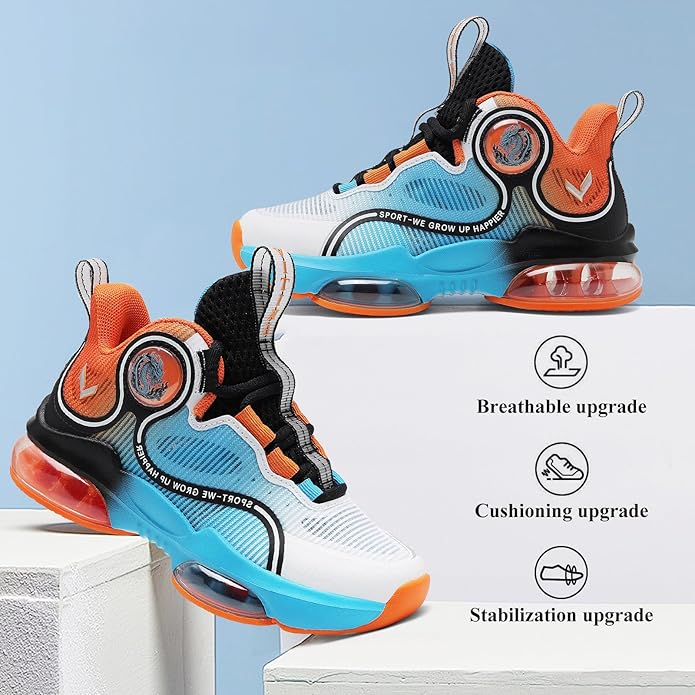 JMFCHI Kids Basketball Shoes High-top Sports Shoes Sneakers Durable Lace-up Non-Slip Running Shoes Secure for Little Kids Big Kids and Boys Girls