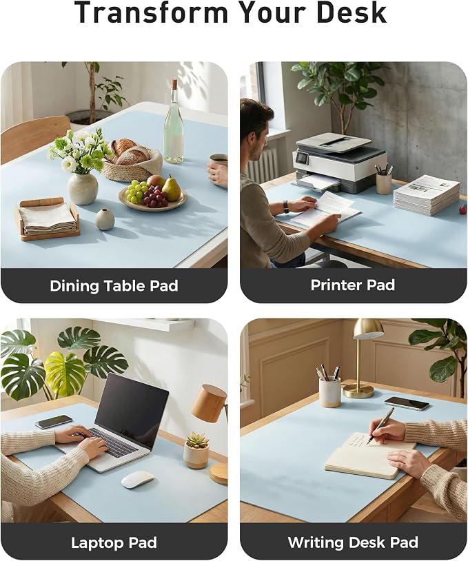 Aothia Faux Leather Desk Mat - Large Mouse Pad, Non-Slip PU Leather Blotter, Waterproof Writing Surface for Office and Home (Baby Blue, 42" x 17")