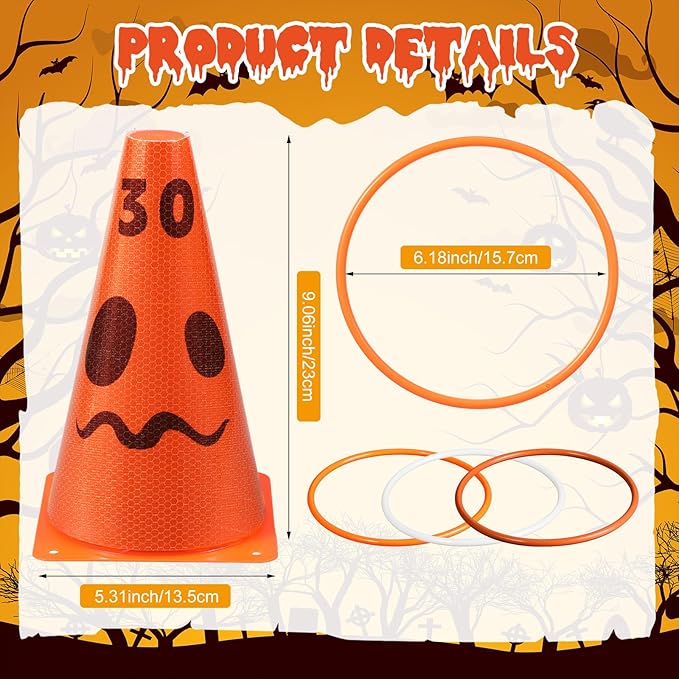 Leitee 6 Sets Candy Corn Ring Toss Game Plastic Cones Ring Toss Combo Set Mini Traffic Cones Toss Game for Sports Training Garden Backyard Outdoor Activities