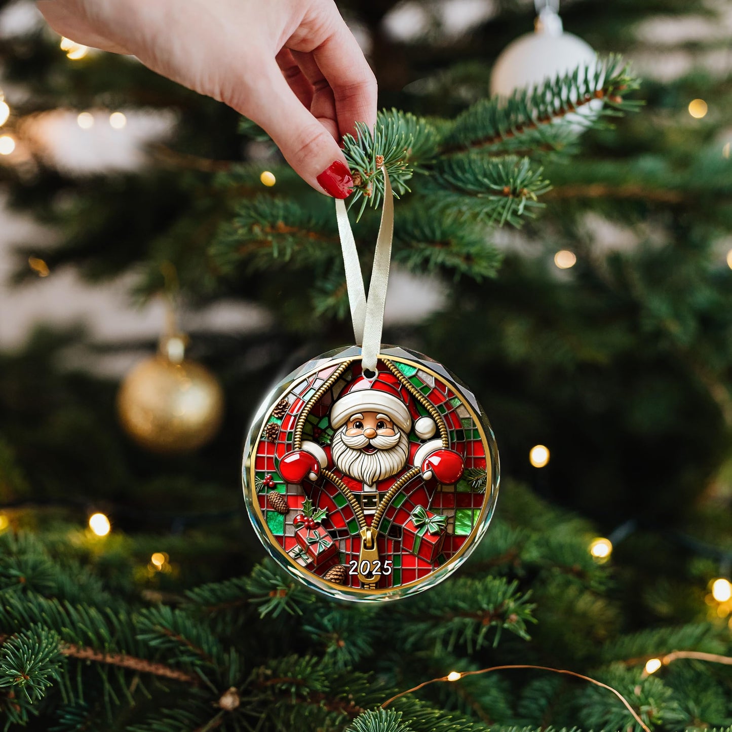 Christmas Tree Fun Santa Claus Decorations, Christmas Ornaments 2025，Painted Glass Style, Unique for Adults