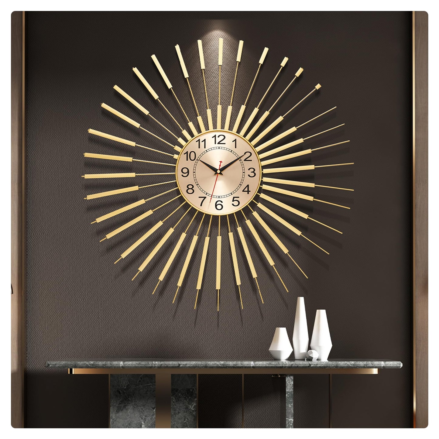 Large Wall Clocks for Living Room Decor 24 Inch Gold Starburst Wall Clock, Silent Non-Ticking Metal Wall Clocks Battery Operated, Mid Century Boho Farmhouse Modern Art Decor for Bedroom Office